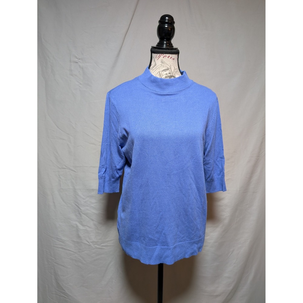 Liz Claiborne Amparo Blue Mock Neck Elbow Sleeve Knit Sweater New Women's Large